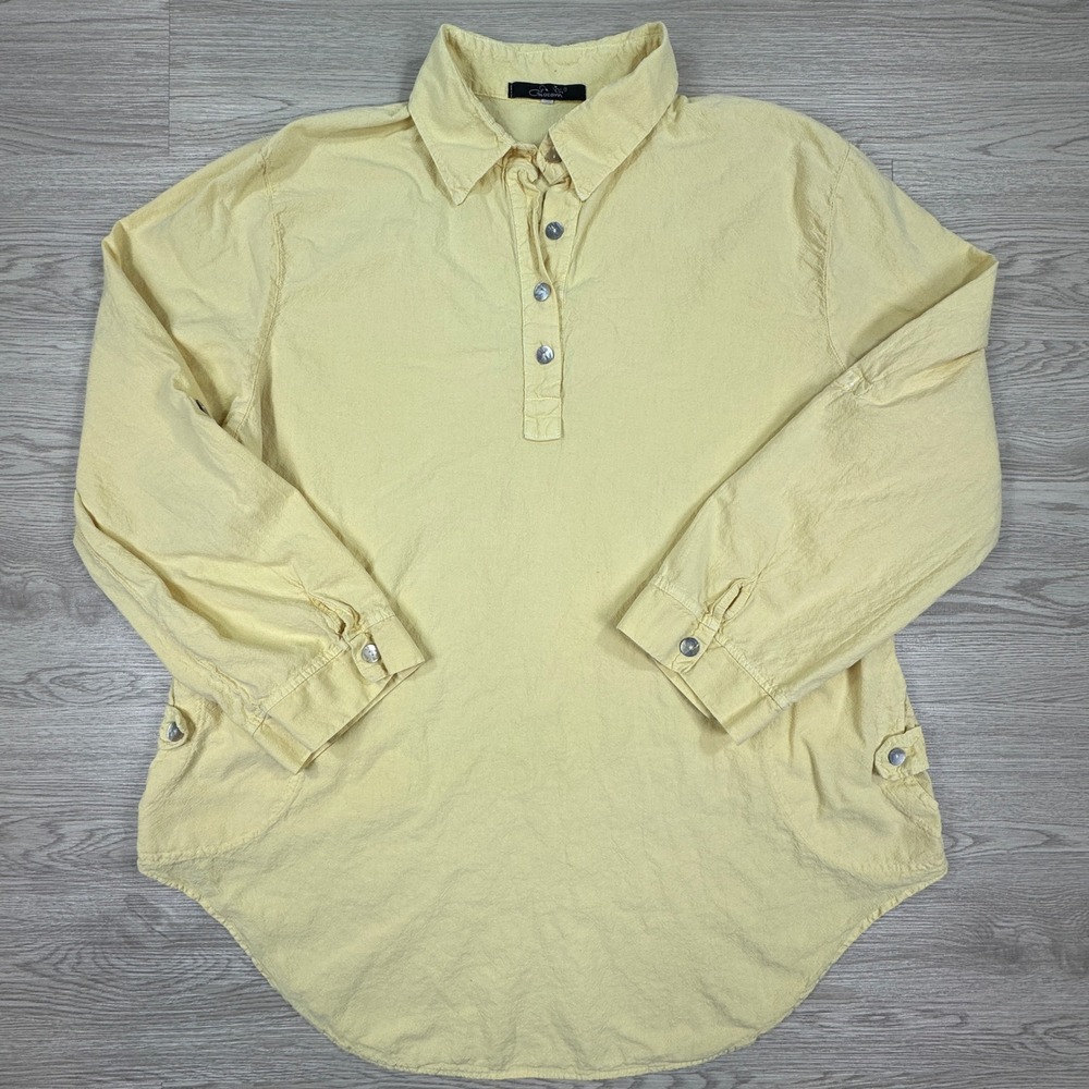 Giocam Women's Tunic Blouse Yellow XL Cotton Roll Tab Sleeve Henley Shirt‎
